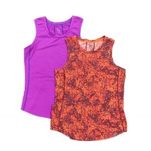 Title Nine BUNDLE: 2 high-neck active tank tops in purple, orange & red EUC